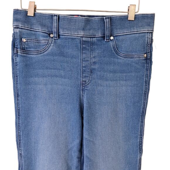 SPANX Flare Jeans Size Medium 2-Tone Mixed Indigo Wash Retro High Waist - Picture 7 of 11
